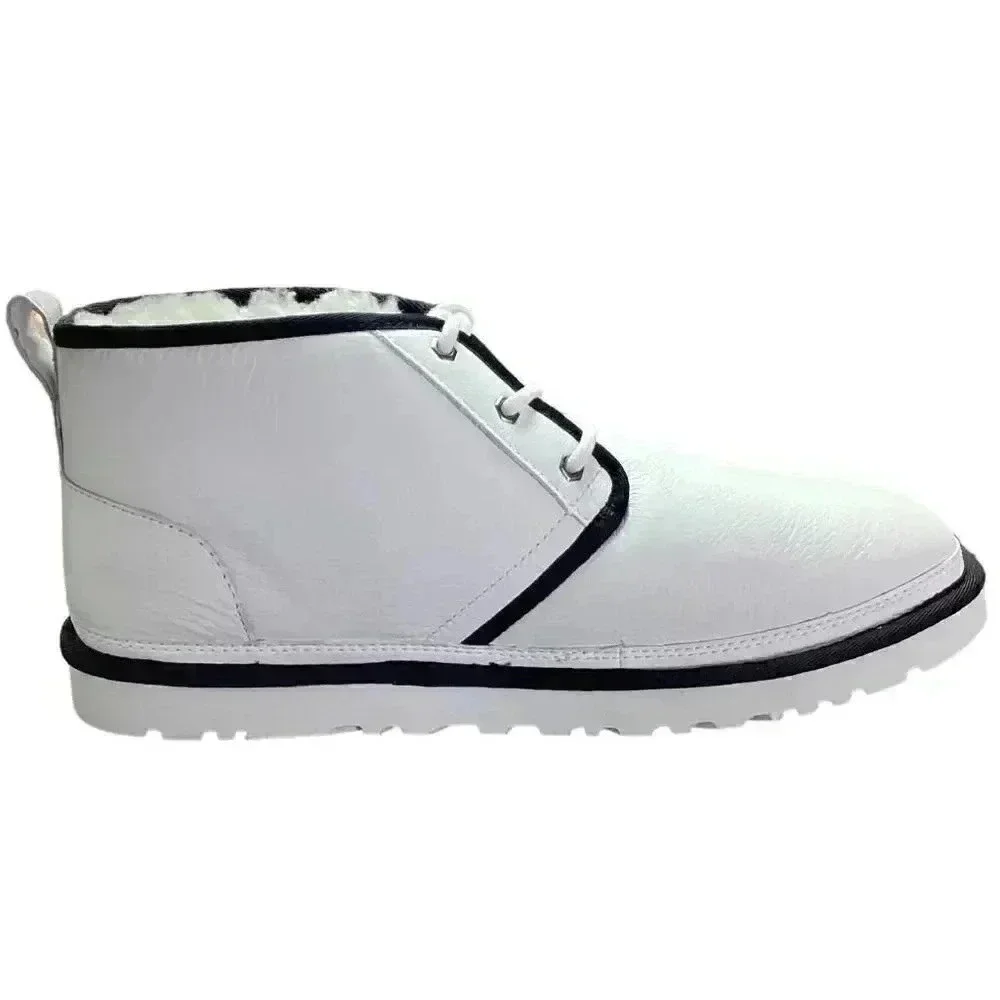 UGG Chukka Boots Shoes Mens 12 Black White Neumel Leather Sheepskin Lace Up NEW